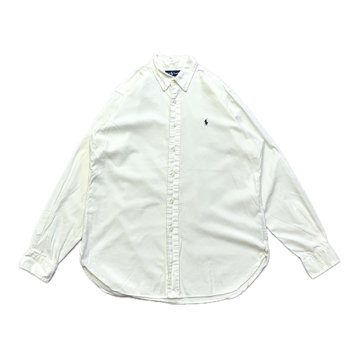 ラルフローレン 古着 長袖BDシャツ 白シャツ 刺繍ロゴ M