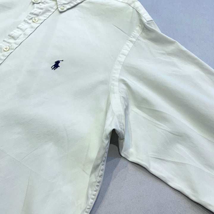 ラルフローレン 古着 長袖BDシャツ 白シャツ 刺繍ロゴ M