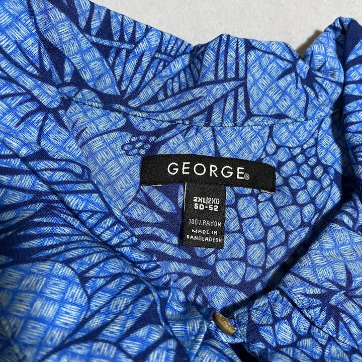 GEORGE 古着 半袖シャツ アロハシャツ ブルー XXL