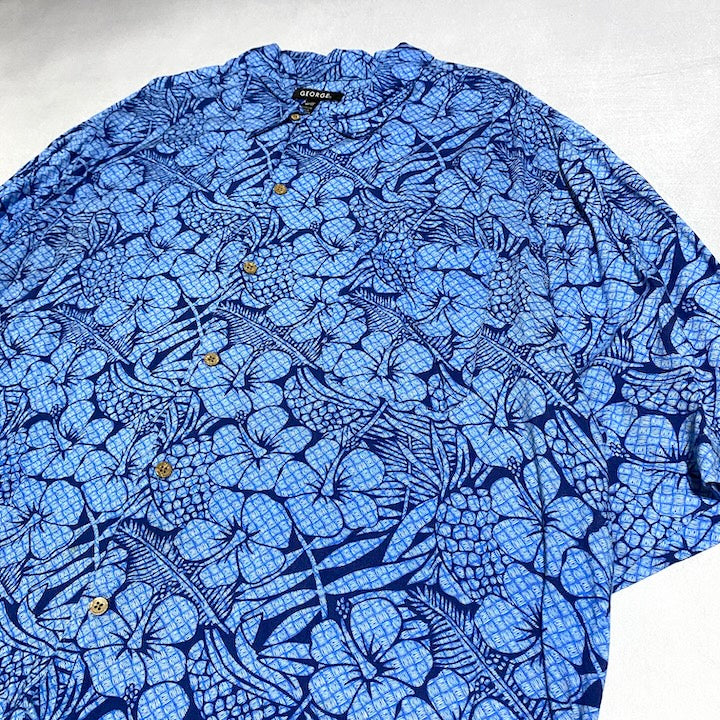 GEORGE 古着 半袖シャツ アロハシャツ ブルー XXL