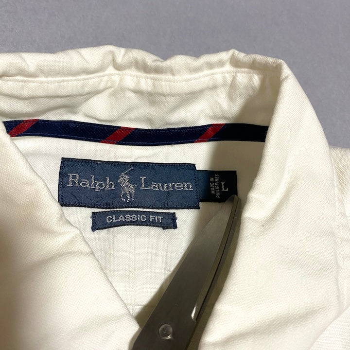 ラルフローレン Ralph Lauren 半袖シャツ ホワイト 白 刺繍 メンズL