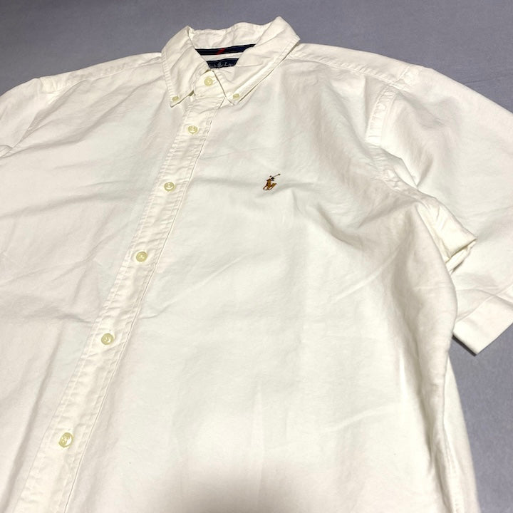 ラルフローレン Ralph Lauren 半袖シャツ ホワイト 白 刺繍 メンズL