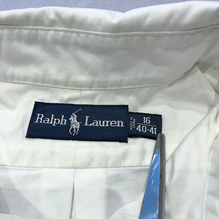 ラルフローレン 古着 BDシャツ 白シャツ 刺繍ロゴ L