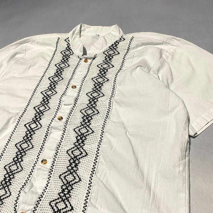 ヴィンテージスタイル 半袖シャツ 刺繍入り オーバーサイズ メンズXL相当