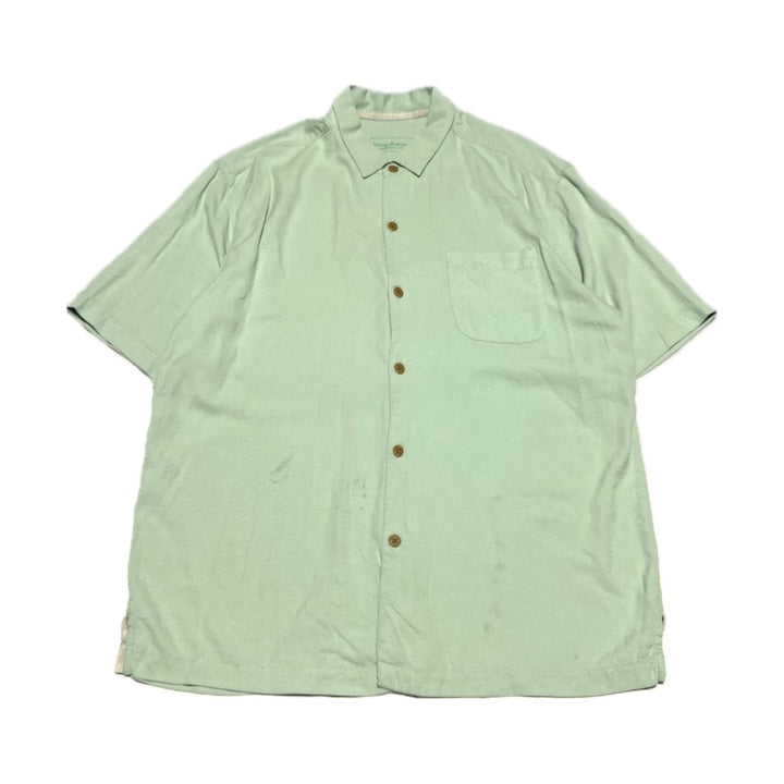 トミーバハマ Tommy Bahama 半袖シャツ ライトグリーン 無地 メンズL