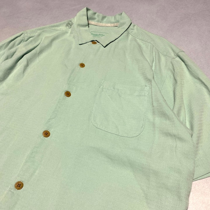 トミーバハマ Tommy Bahama 半袖シャツ ライトグリーン 無地 メンズL