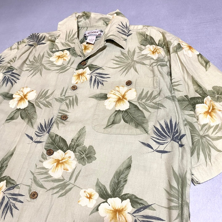 SUMMA 半袖シャツ アロハシャツ 総柄 ベージュ メンズL相当