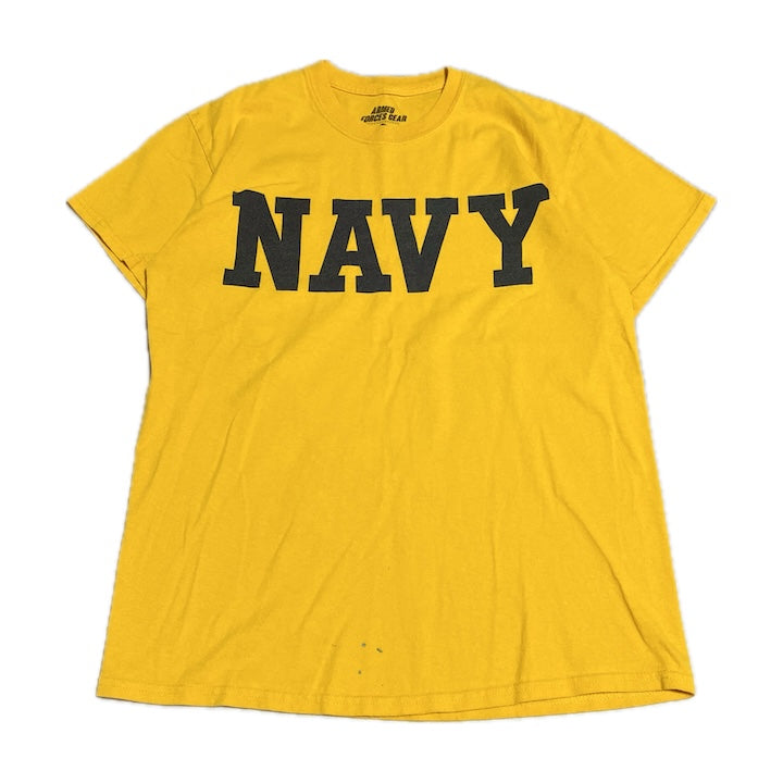 ノーブランド 古着 Tシャツ NAVY 軍物 ビッグロゴ M