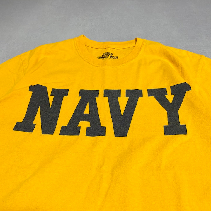 ノーブランド 古着 Tシャツ NAVY 軍物 ビッグロゴ M
