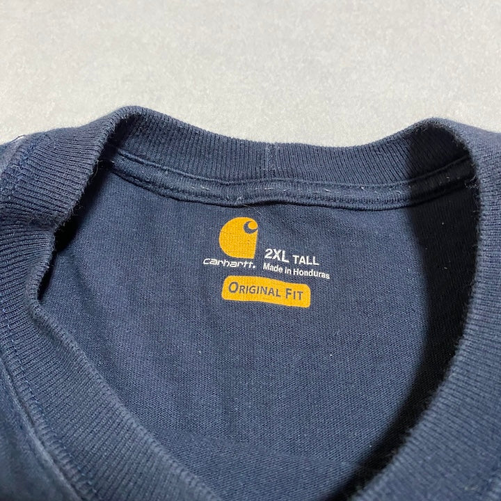 カーハート 古着 Tシャツ ワンポイントロゴ ネイビー XXL