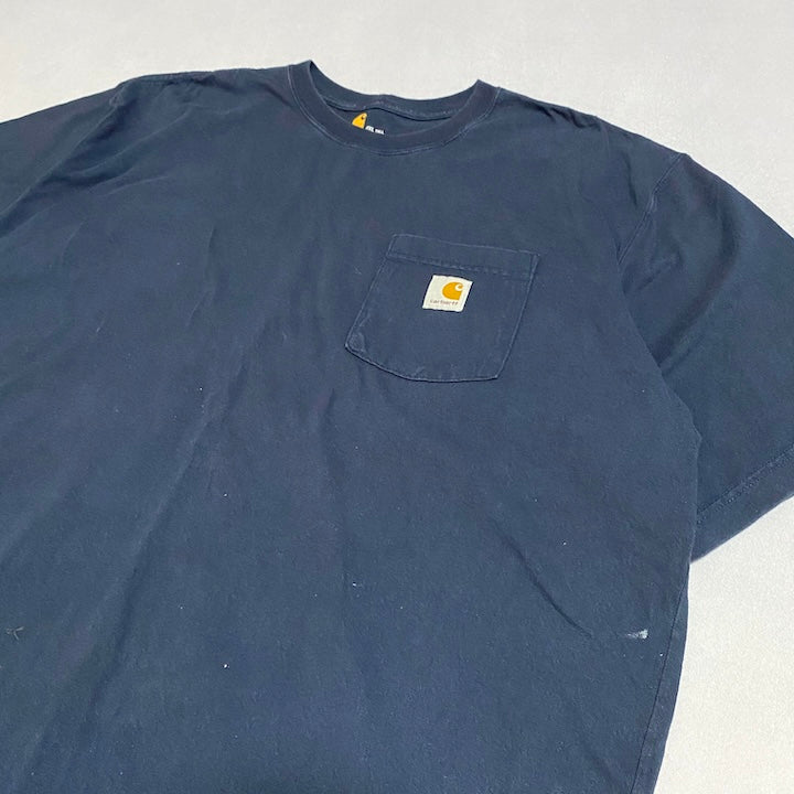 カーハート 古着 Tシャツ ワンポイントロゴ ネイビー XXL