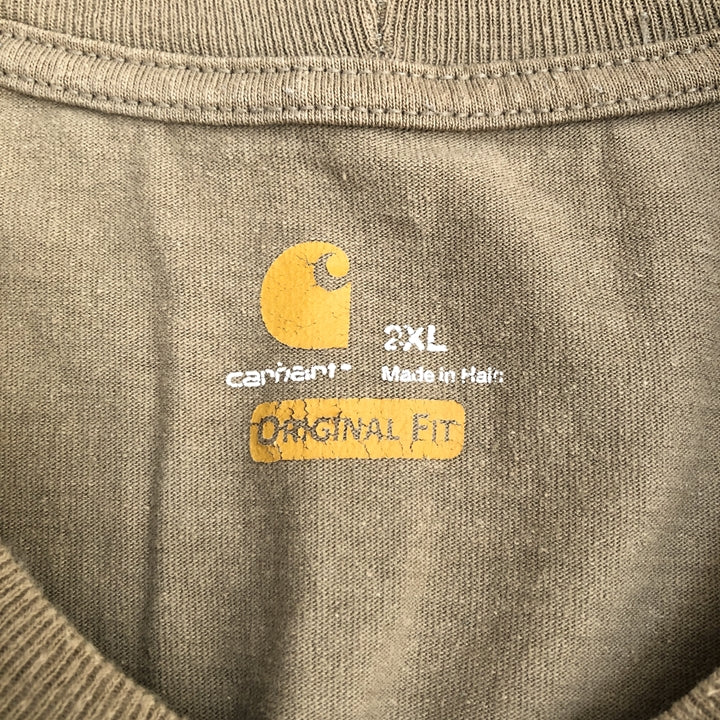 カーハート 古着 Tシャツ ワンポイントロゴ ベージュ XXL