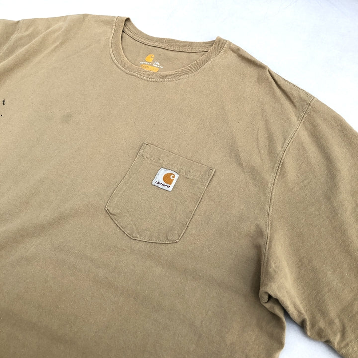 カーハート 古着 Tシャツ ワンポイントロゴ ベージュ XXL