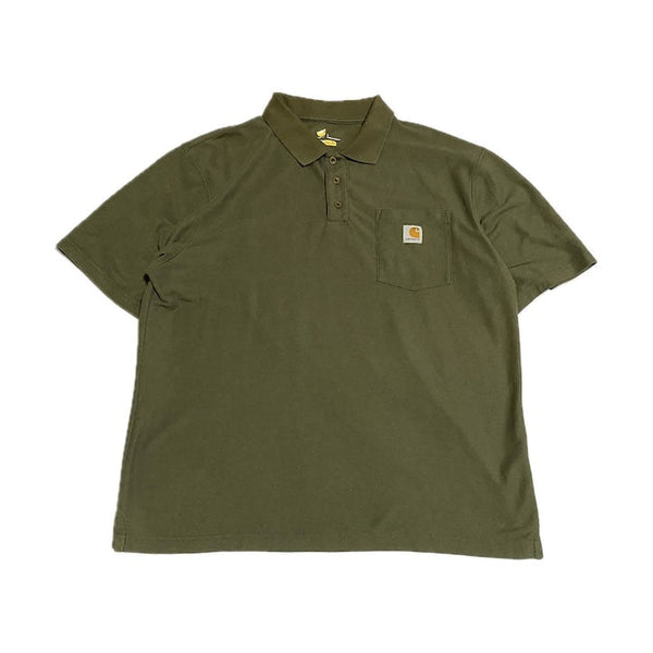 カーハート 古着 半袖ポロシャツ ワンポイントロゴ カーキ L