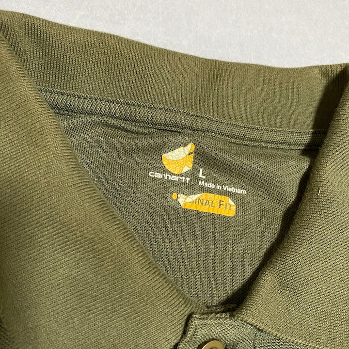 カーハート Carhartt 半袖ポロシャツ ワンポイントロゴ カーキ メンズL