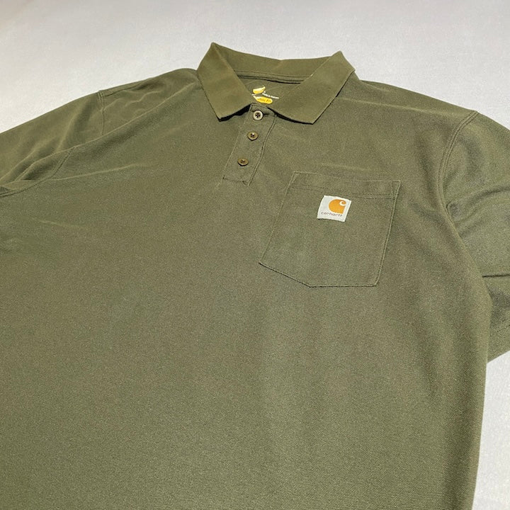 カーハート Carhartt 半袖ポロシャツ ワンポイントロゴ カーキ メンズL