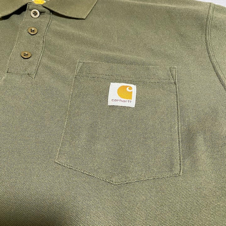 カーハート Carhartt 半袖ポロシャツ ワンポイントロゴ カーキ メンズL