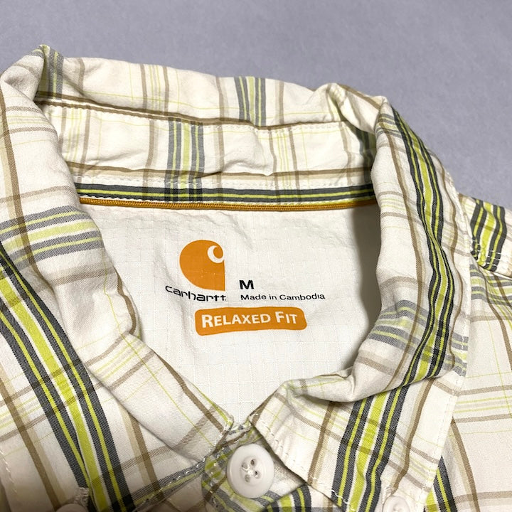 カーハート Carhartt 半袖シャツ ワンポイントロゴ チェック柄 メンズM