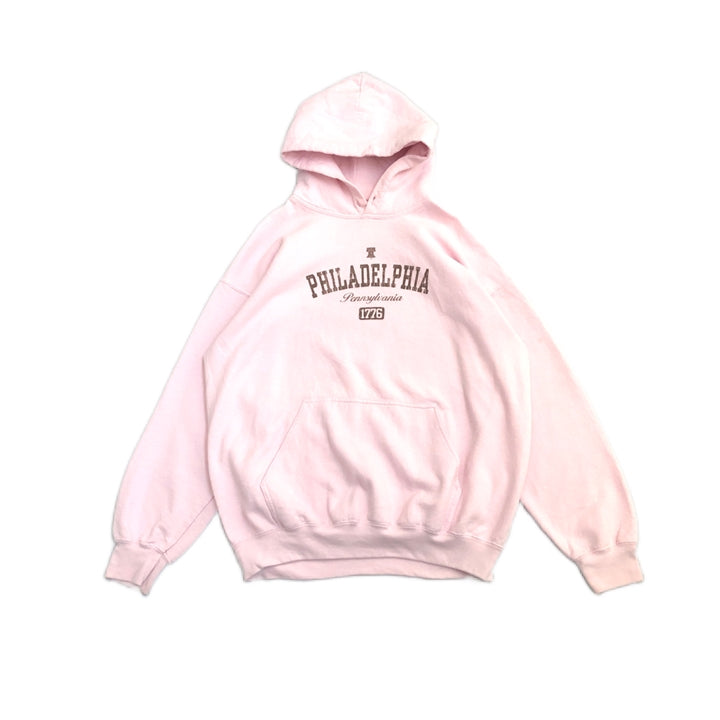 ノーブランド 古着 パーカー フーディー ピンク フィラデルフィア L