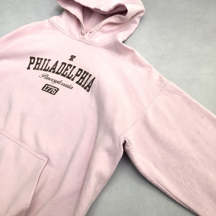 ノーブランド 古着 パーカー フーディー ピンク フィラデルフィア L