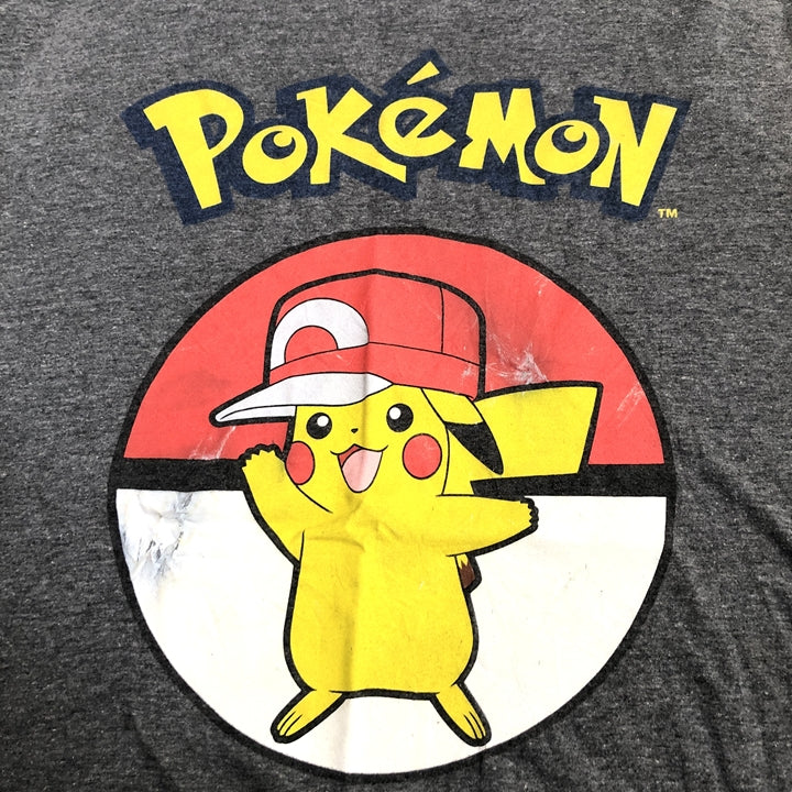 ポケモン 古着 Tシャツ アニメT ピカチュウ グレー L