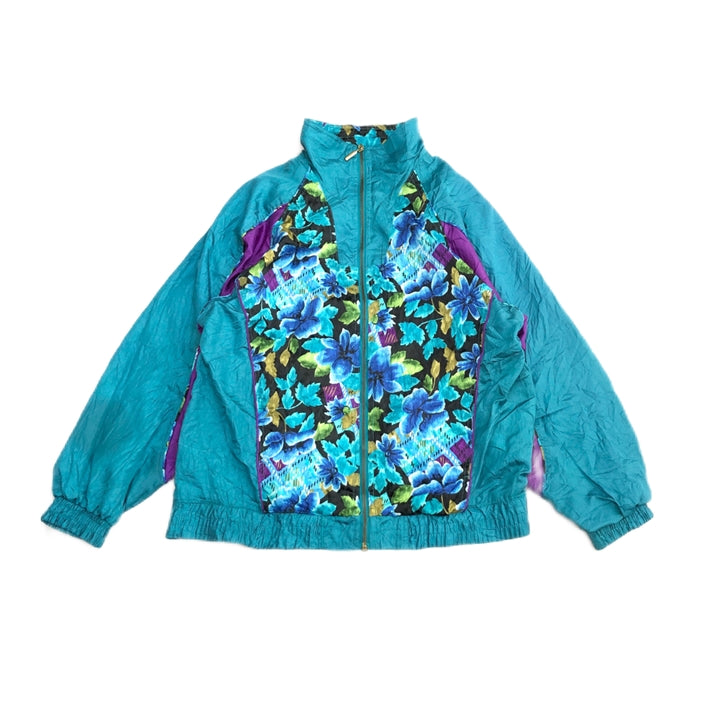 ノーブランド 古着 ライトアウター 花柄 ブルゾン ナイロンジャケット S