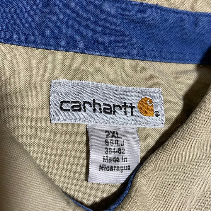 カーハート 古着 半袖シャツ ワークシャツ ベージュ XXL
