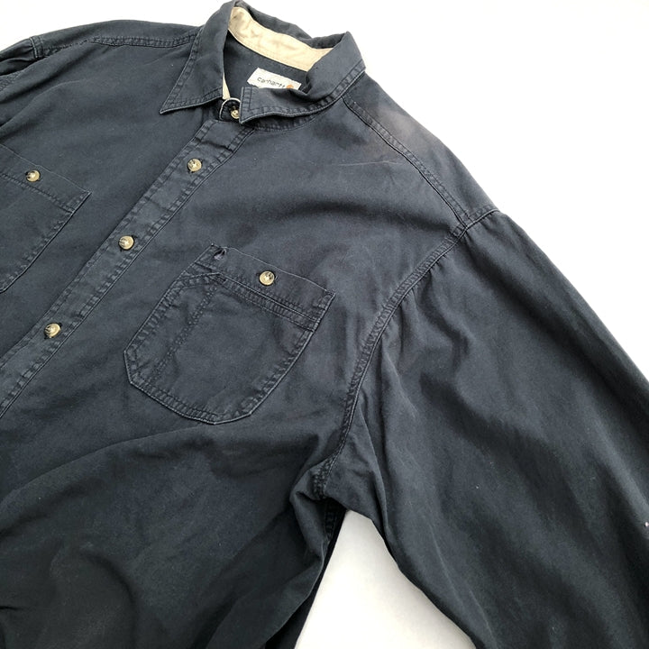 カーハート 古着 長袖シャツ オーバーサイズ 刺繍ロゴ 2XL