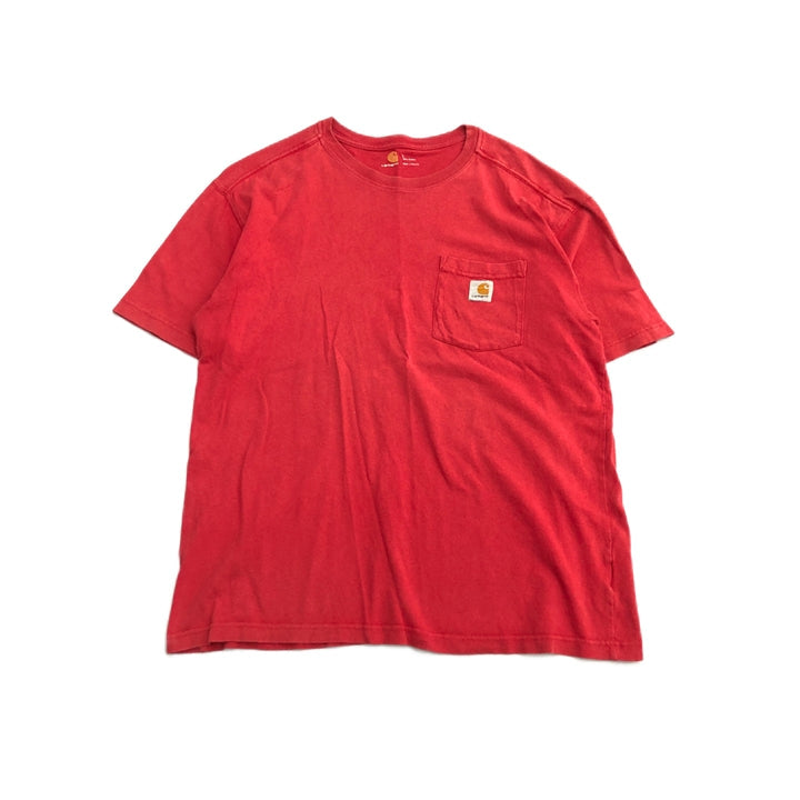 カーハート 古着 Tシャツ ワンポイントロゴ レッド オーバーサイズ L
