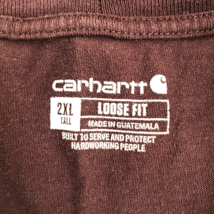 カーハート 古着 Tシャツ ワンポイントロゴ えんじ XXL