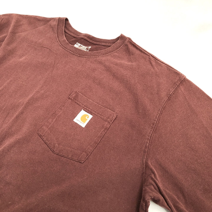 カーハート 古着 Tシャツ ワンポイントロゴ えんじ XXL