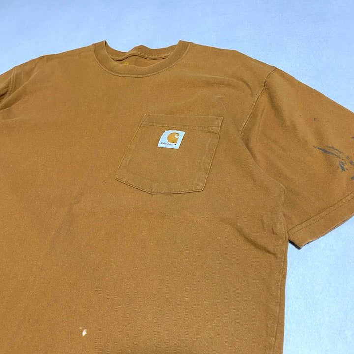 カーハート 古着 Tシャツ ワンポイントロゴ ライトブラウン M