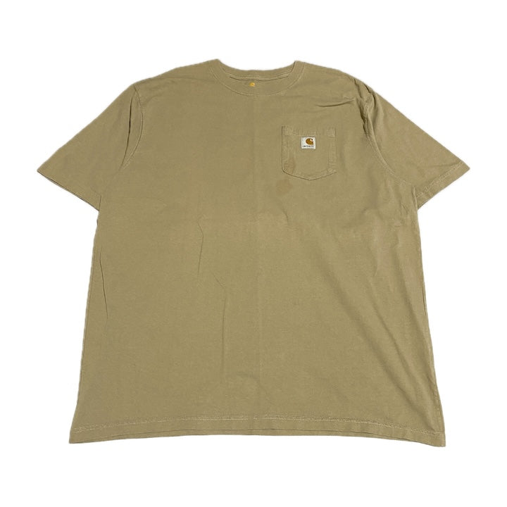 カーハート 古着 Tシャツ ワンポイントロゴ ベージュ XXL