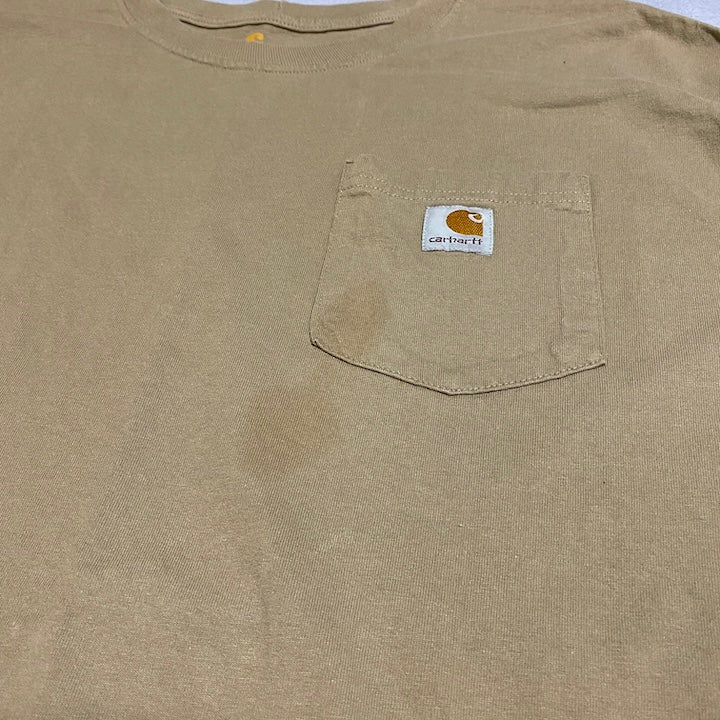 カーハート 古着 Tシャツ ワンポイントロゴ ベージュ XXL