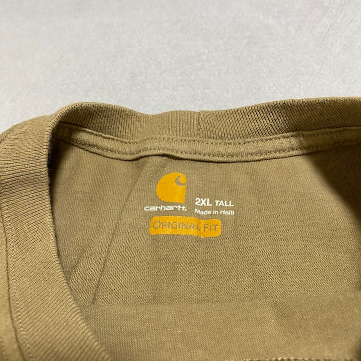カーハート 古着 Tシャツ ワンポイントロゴ ベージュ XXL