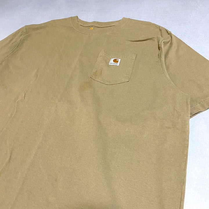 カーハート 古着 Tシャツ ワンポイントロゴ ベージュ XXL