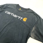 カーハート 古着 Tシャツ ビッグロゴ ブルー XL
