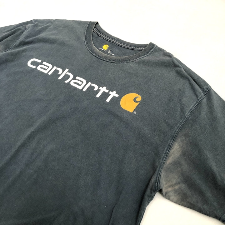 カーハート 古着 Tシャツ ビッグロゴ ブルー XL