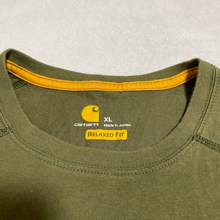 カーハート 古着 Tシャツ ワンポイントロゴ カーキ XL