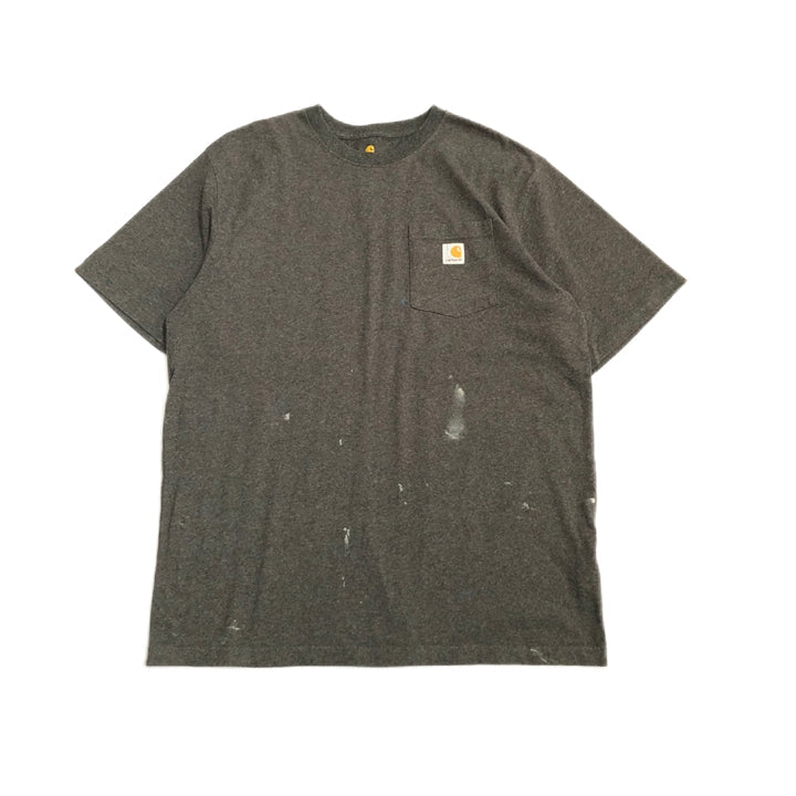 カーハート 古着 Tシャツ ワンポイントロゴ ダークグレー L