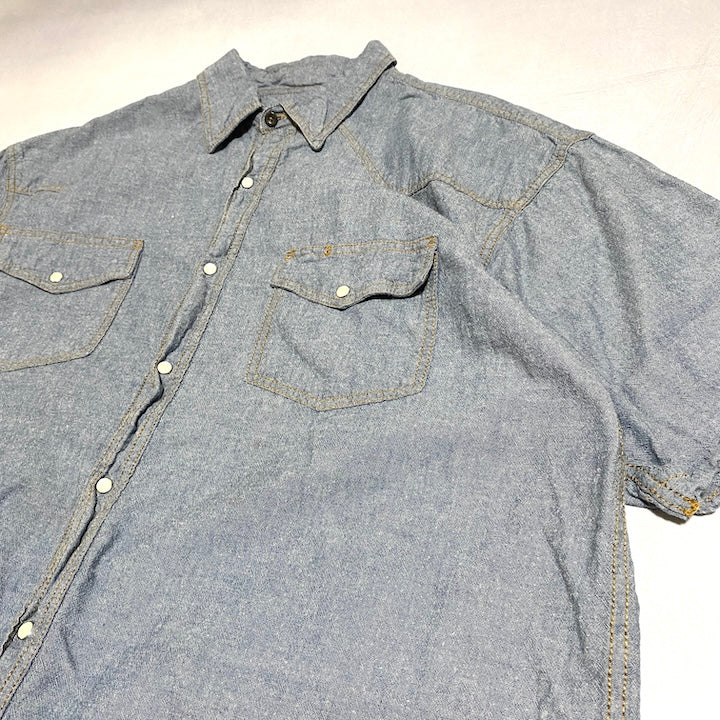 キー 古着 半袖シャツ ワークシャツ ブルー 2XL