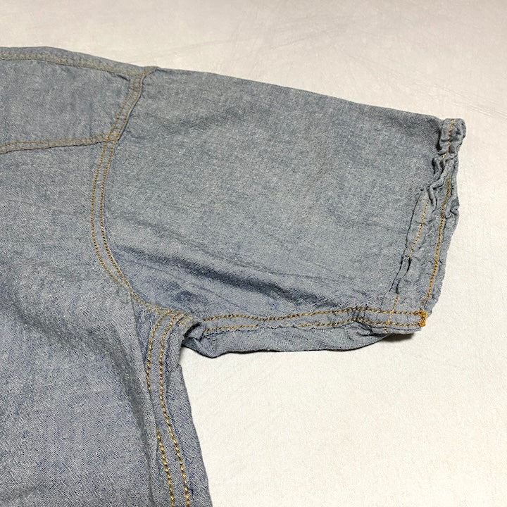 キー 古着 半袖シャツ ワークシャツ ブルー 2XL