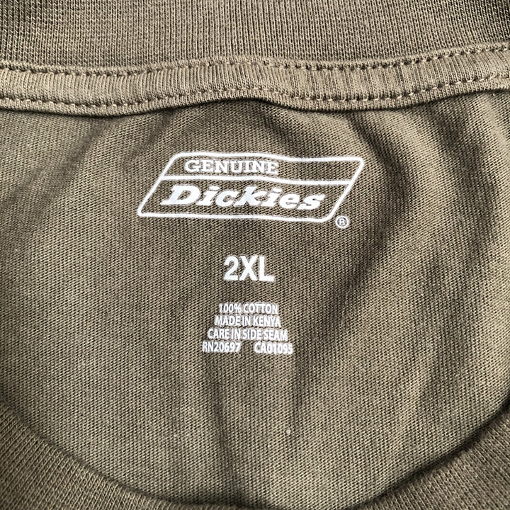 ディッキーズ Dickies Tシャツ ワンポイントロゴ カーキ 無地 メンズ2XL