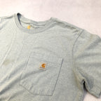 カーハート 古着 Tシャツ ライトブルー ワンポイントロゴ L