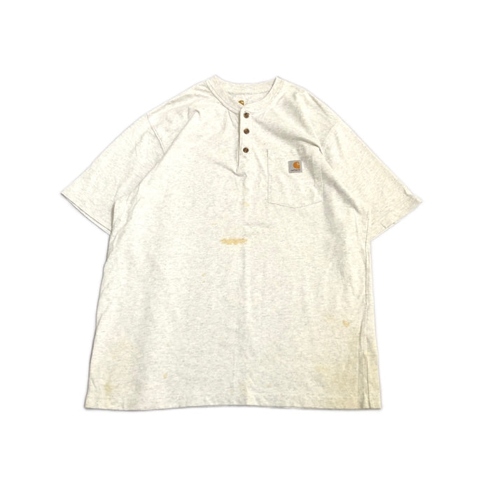 カーハート 古着 Tシャツ ヘンリーネック ライトグレー L