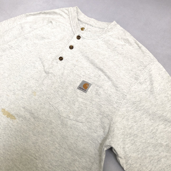 カーハート 古着 Tシャツ ヘンリーネック ライトグレー L