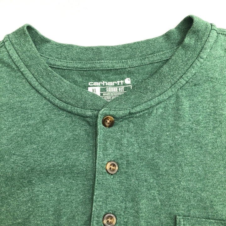 カーハート 古着 Tシャツ ヘンリーネック グリーン XL