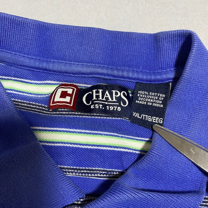 チャップス CHAPS 半袖ポロシャツ ボーダー柄 ブルー メンズXXL