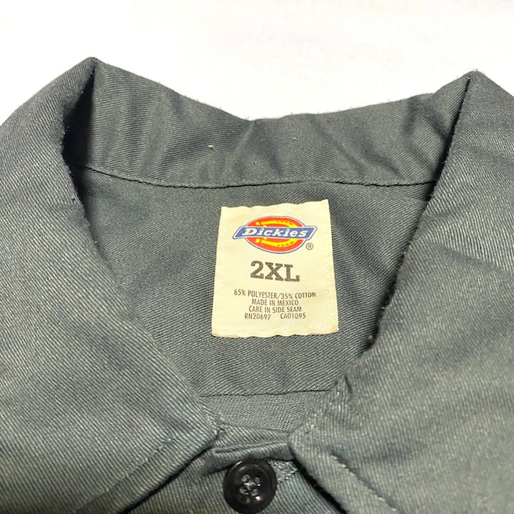ディッキーズ Dickies 半袖シャツ ワークシャツ 刺繍ロゴ ネイビー メンズXXL