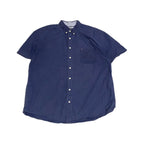 トミーヒルフィガー Tommy Hilfiger 半袖シャツ 紺 刺繍ロゴ メンズ2XL